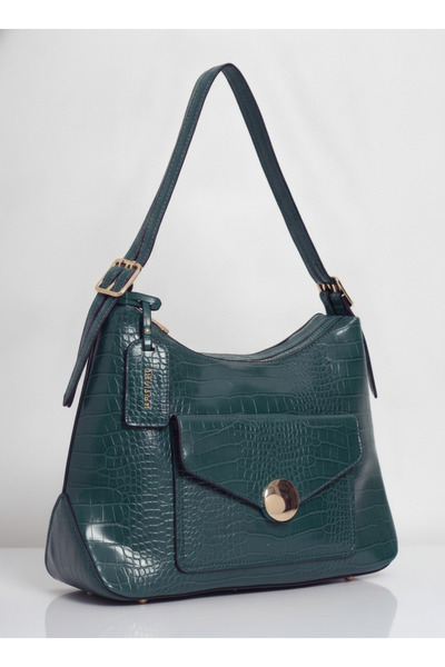 MILANO COLLECTION Γυναικεία Τσάντα Ώμου με Υφή Κροκό και Μπροστινή Τσέπη 8624...