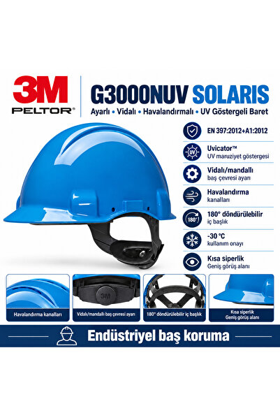 Baret Peltor G3000NUV Solaris Ayarlı,Vidalı,Havalandırmalı,UV''li