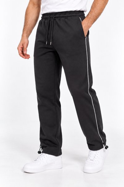 ELAFRO Pantaloni de trening negri pentru bărbați, cu 3 fire, cu fleece la int...