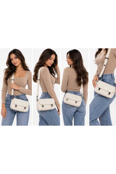 Glamura Lashes Women's Crossbody Bag M14 Cream Beige Quilted with Wide Strap ...