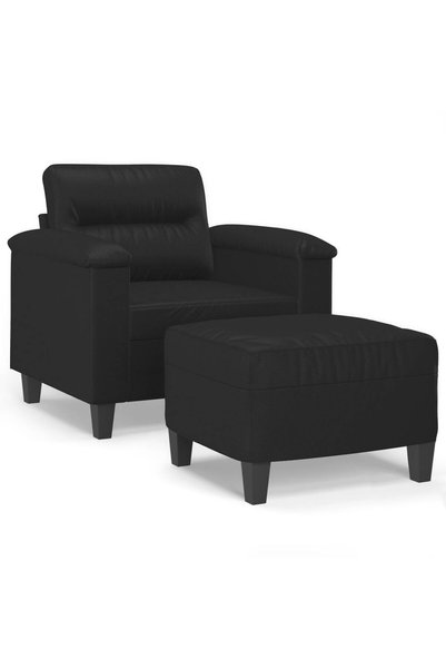 vidaxl Fotoliu canapea cu taburet, negru, 60 cm, piele ecologică