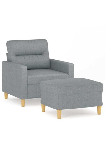 vidaxl Fotoliu canapea cu taburet, gri deschis, 60 cm, textil