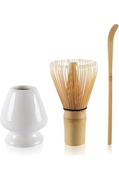 Generic Brand 3-Piece White Japanese Matcha Set, Ceramic Bowl + Artisanal Wand