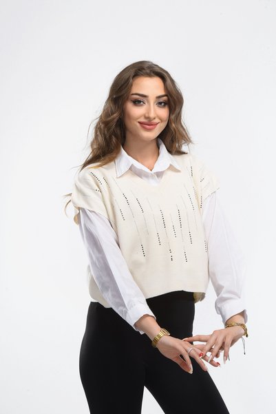 EGEMS TRİKO Women's Stylish Stone Detailed Sweater