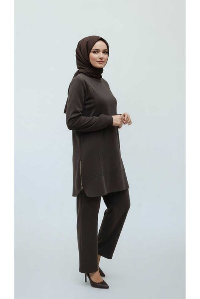 ECE GİYİM Women's Middle-Aged and Older Women's Zippered Side Pockets, Crewne...