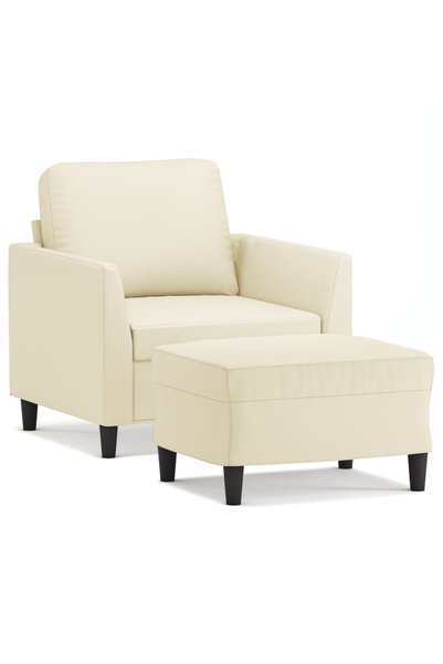 vidaxl Fotoliu canapea cu taburet, crem, 60 cm, piele ecologică