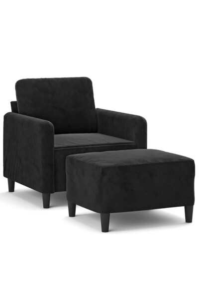 vidaxl Fotoliu canapea cu taburet, negru, 60 cm, catifea