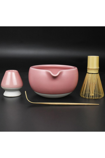 Generic Brand Set Matcha Roz din 4 piese, Bol Japonez + Ustensile Artizanale