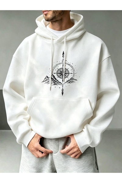 Vordevia Compass Printed Cotton 3 Thread Threaded Oversize Sweatshirt