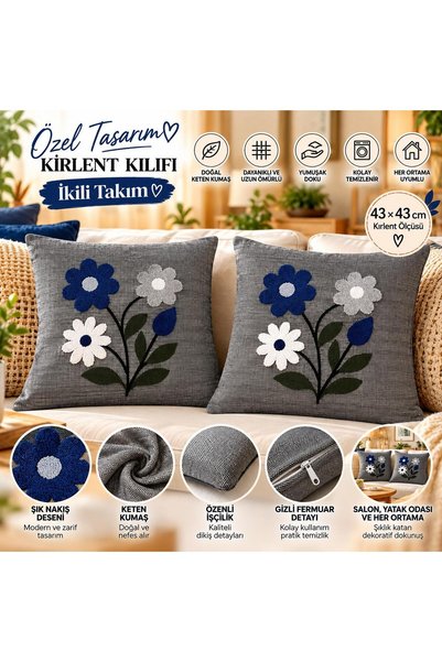 JÜTEX HOME Punch Kırlent Kılıfı,Nakışlı Kırlent,Dekoratif Yastık Kılıfı,2'li ...