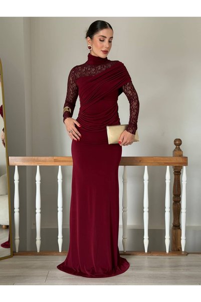 YK FASHION Tasarım Dantelli Drapeli Lüks Elbise