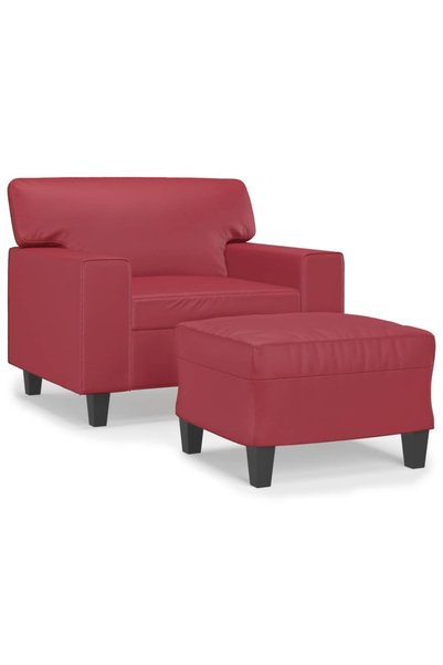 vidaxl Fotoliu canapea cu taburet, roșu vin, 60 cm, piele ecologică