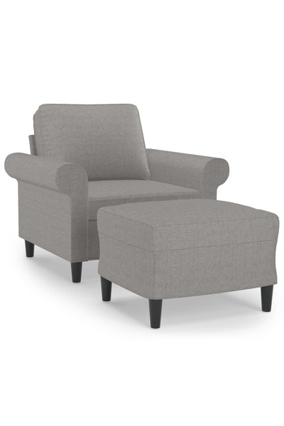 vidaxl Fotoliu canapea cu taburet, gri deschis, 60 cm, textil