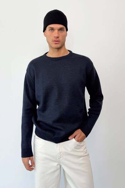JB John Borners Men's Crew Neck Basic Knit Sweater Navy Blue - 26125