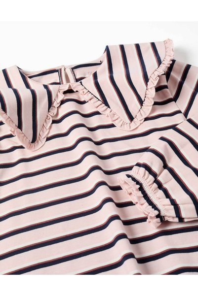 Ziddy Long Sleeve T-Shirt With Stripes For Girls, Pink/White/Brown/Blue