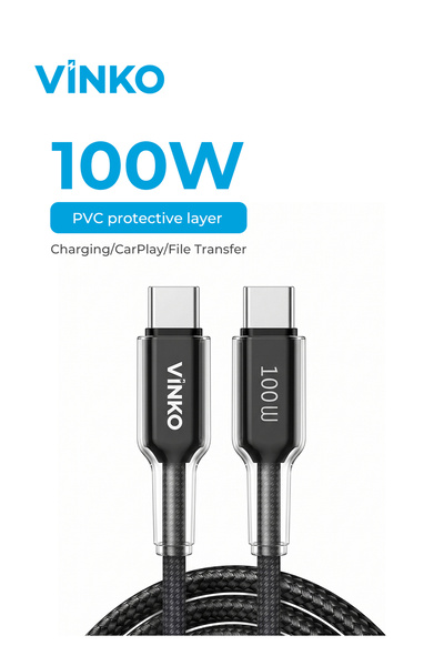 vinko كابل USB-C إلى USB-C بقوة 100 واط وطول 1 متر، شحن سريع ومزامنة بيانات ب...