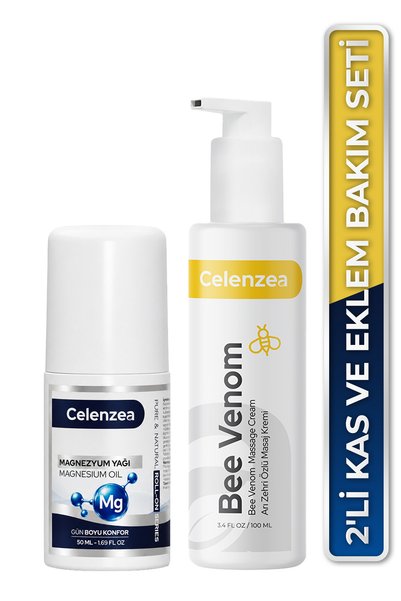 Celenzea 2’li Kas ve Eklem Bakım Seti, Arı Zehri Kremi ve Magnezyum Yağı, Yor...