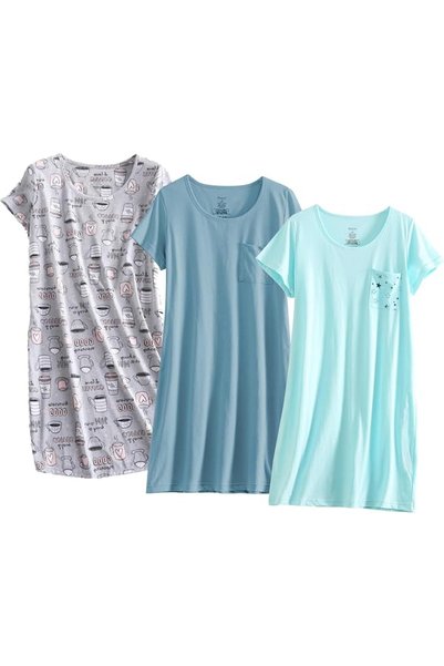 GENERAL PNAEONG 3 Pack Women's Cotton Nightgown Sleepwear Short Sleeves Shirt...