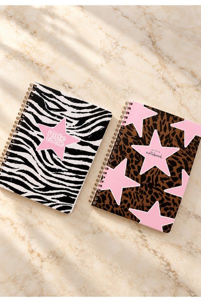 YAREN CLARA 2-Pack Zebra and Leopard Patterned Spiral Notebook with Pink Star...