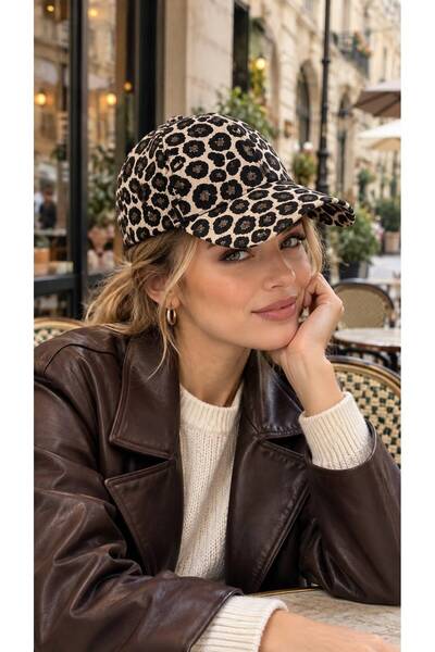MARBERRY Beige Leopard Patterned Women's Cap Hat