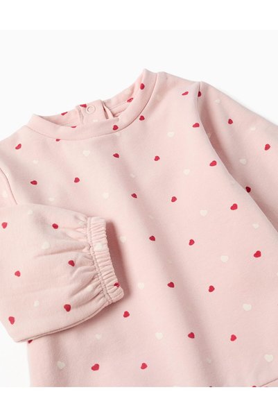 Ziddy Brushed Sweatshirt With Heart Pattern For Newborn Girls, Light Pink