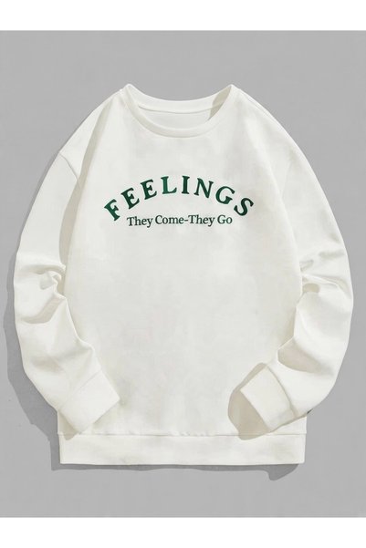 Vordevia Feelings Printed Cotton 3 Thread Threaded Crew Neck Oversize Sweatshirt