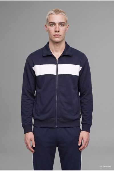 DeFacto Boxy Fit Polo Collar Zippered Striped Sweatshirt Cardigan I0631Ax26Au