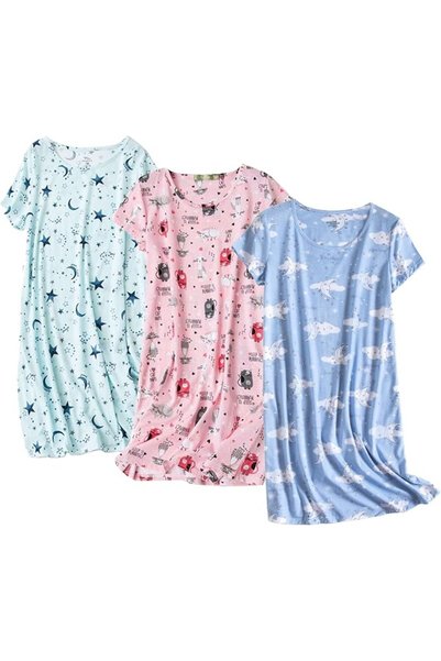 GENERAL PNAEONG 3 Pack Women's Cotton Nightgown Sleepwear Short Sleeves Shirt...