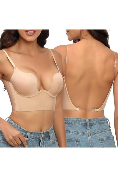 SWIUKPHE Backless Bra, Women's Low Back Deep U Shaped Plunge, Bralette Multiw...