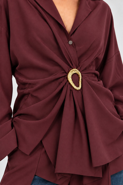 Manche Gold Buckle Detailed Long Sleeve Women's Shirt |   Mkn1611212-1