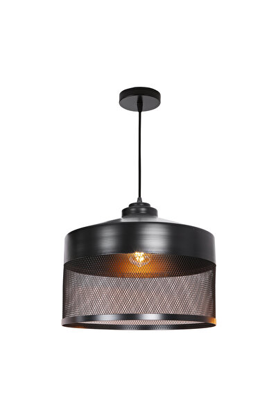 GENERAL Lustră Pendul Suspendat 40cm, Abajur Metalic cu Plasă Perforată Negru...
