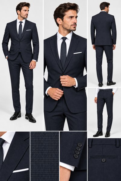FB Fashion Costum Bărbați Slim Fit – Bleumarin Închis / Antracit – Art. CR105...
