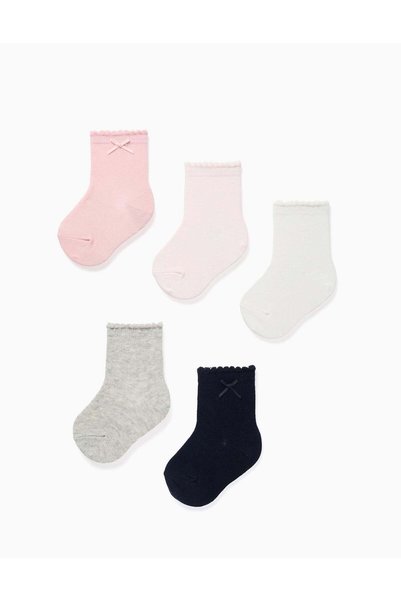 Ziddy Pack Of 5 Pairs Of Socks With Wavy Cuffs For Baby Girls, Multicolour