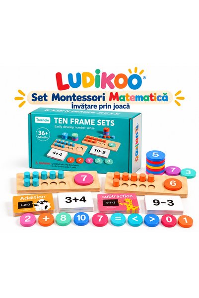 LUDIKOO Set Montessori Matematică din Lemn 36+ Luni, Numere și Operații, Adun...