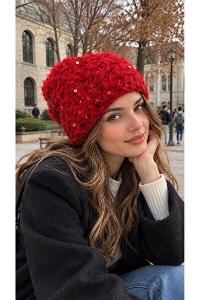 FELLMENS Red Sequin Embroidered Women's Beret