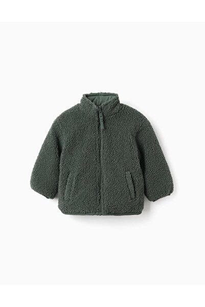 Ziddy Reversible Puffer Jacket With Sherpa For Baby Boys, Dark Green
