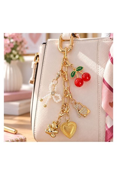 OEM Breloc Charm DIY cu Lant Auriu si 5 Pandantive 13 cm – Accesoriu Decorati...