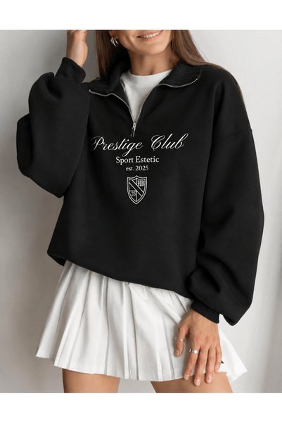 Vordevia Printed Half-Zip Oversize 3-Thread Sweatshirt