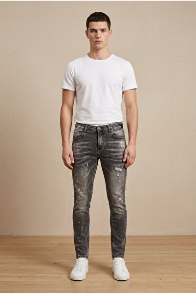 OEM Blugi barbati casual regular fit cu prespalare intensa si accente decorat...