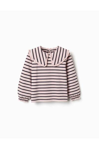 Ziddy Long Sleeve T-Shirt With Stripes For Girls, Pink/White/Brown/Blue