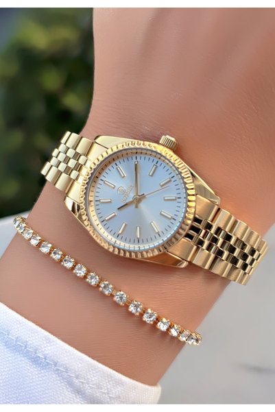 Homies Gold Color Steel Strap Women's Wristwatch -Waterproof- with Bracelet Gift
