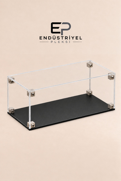 ep endustriyel pleksi 35x25x25 cm Dikdörtgen Şeffaf Pleksi Display Box Premium Ürün Sergileme Kutusu Mat Siyah Taban