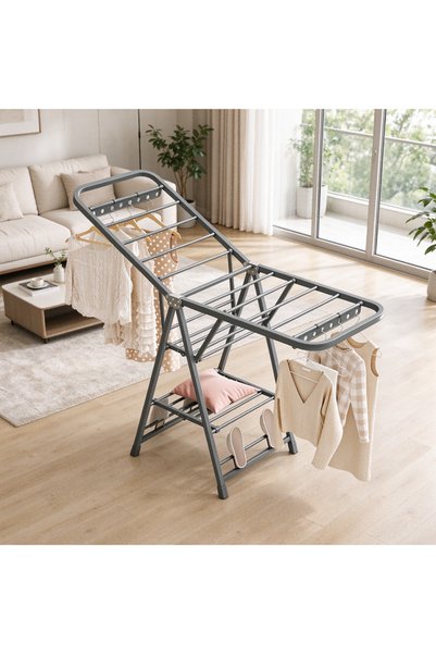 BESTONE Foldable 160cm Grey Metal Clothes Airer, Multi‑Layer Wing‑Type Drying...