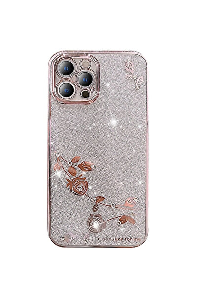 XGSM Husă iPhone 12 Pro, Floare cu sclipici, Aur roz