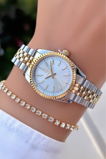 Homies Gold Silver Color Steel Strap Women's Wristwatch -Waterproof- with Bracelet Gift