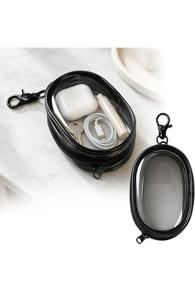 GENERAL 2Pcs Mini Zipper Pouch Black Clear Dual-Color with Keychain Clip, 2PC...