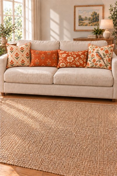 dekomingo Orange Flower and Bird Patterned 2 Square 2 Rectangular 4-Piece Throw Pillow Cover Set (Double-Sided)