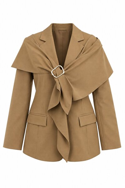 Laluvia Polyviscon Jacket with Caramel Brooch and Shawl - 2Y9707