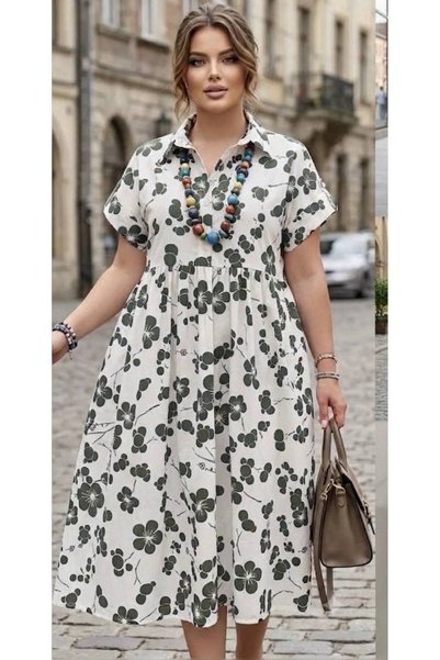 MAXORA SHOP Rochie tip cămașă din bumbac Lisa, cu imprimeu floral