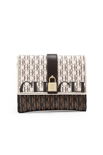 Carolina Herrera Short Foldable Multifunctional Coin Purse with Lock Buckle D...